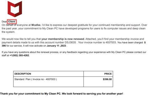 mcafee billing scam email.